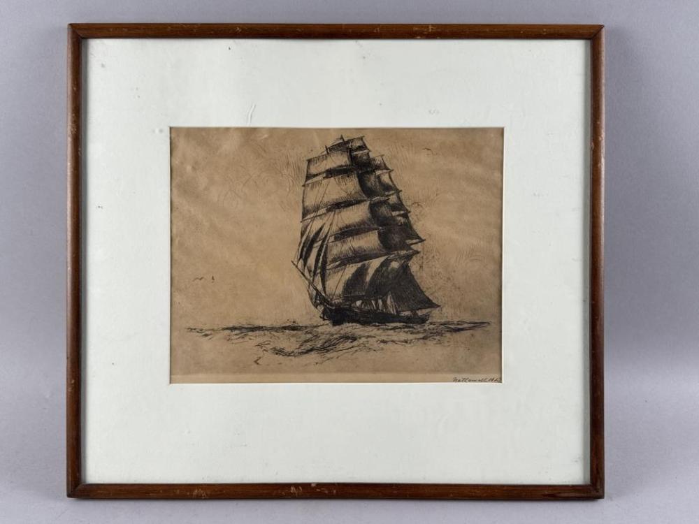 Nat Lowell comparable auction result: nat lowell new york 1880 1956 clipper ship etching 9 x 12 sight framed 16 5 x 19
