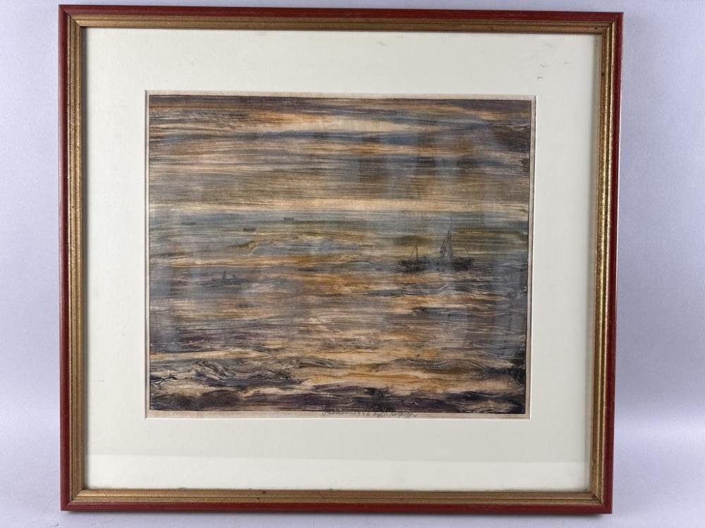 Julius Katzieff comparable auction result: julius d katzieff massachusetts lithuania 1892 1957 fishing boats in provincetown harbor monotype print 15 x 18 sight framed 23 x 26