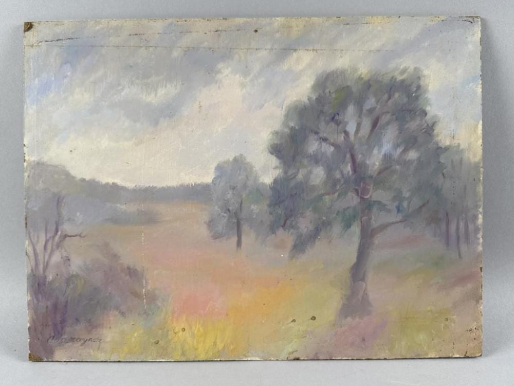 ada rayner hensche massachusetts 1901 1985 trees lining a field oil on masonite 12 x 16 unframed · Sandwich Auction House · 2026-02-18 Ada Rayner Hensche comparable auction result: ada rayner hensche massachusetts 1901 1985 trees lining a field oil on masonite 12 x 16 unframed