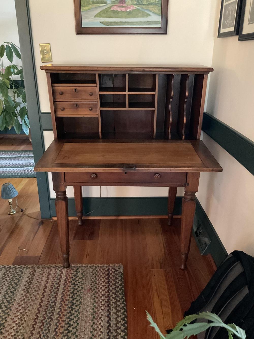 Antique Drop Front Secretary Desk sold by Caswell Prewitt Realty, INC, lot 12 — auction record photograph