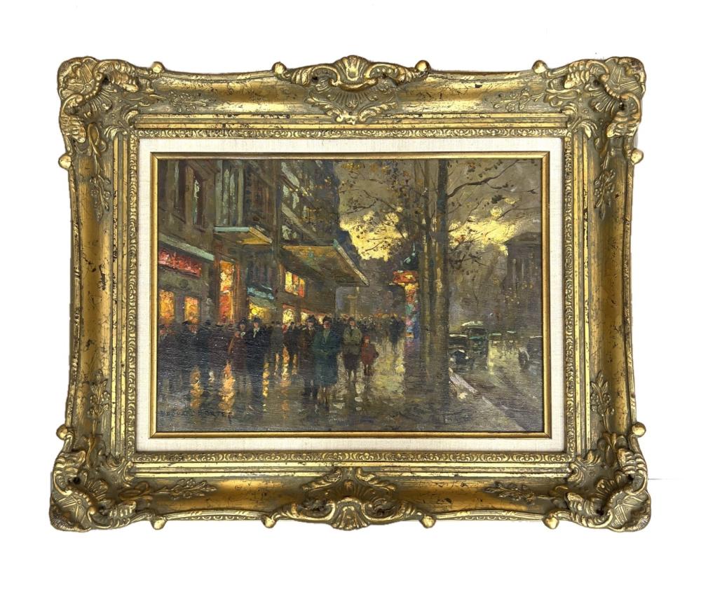 Edouard Leon Cortes Oil painting Paris Street Scene at night sold by Carnegie's Auction Gallery, lot 29 — auction record photograph