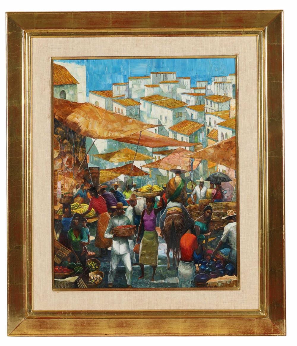 George Russin comparable auction result: george russin 1910 2010 market scene oil painting