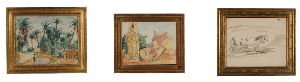ragheb ayad 1892 1982 watercolor paintings 3pc lot · Hill Auction Gallery · 2026-02-11 Ragib Ayyad comparable auction result: ragheb ayad 1892 1982 watercolor paintings 3pc lot