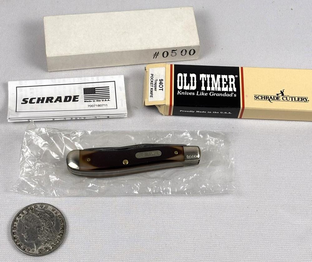Sterling Fur Outfitters 25th Anniversary Imperial Schrade Old Timer 940T Pocket Knife w/ Box sold by One Source Auctions, lot 42 — auction record photograph