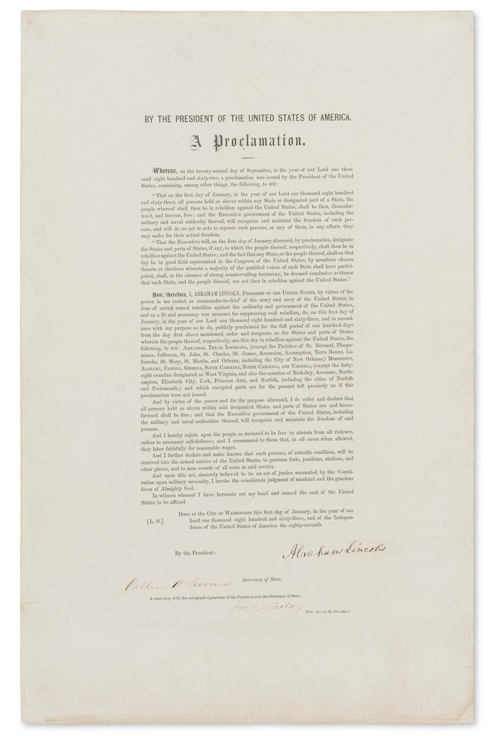 Abraham Lincoln (1809-1865). The Authorized Edition of the Emancipation Pro comparable sale