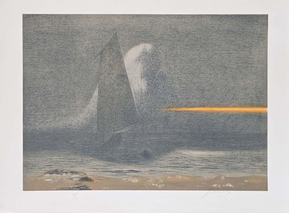 Piero Guccione comparable auction result: piero guccione scicli 1935 modica 2018 study for a shipwreck to caspar friedrich 1989