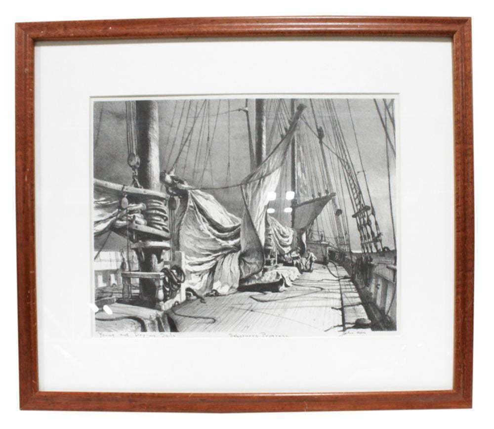 John Alexander Noble comparable auction result: john a noble young and drying sails lithograph