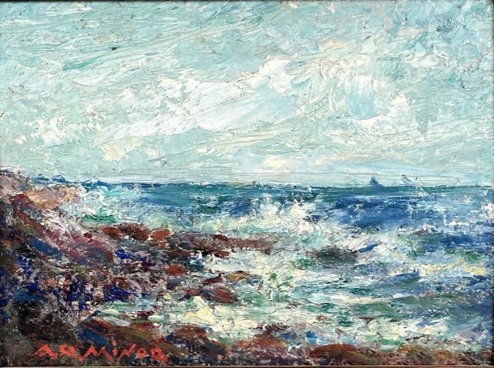 Anne Rogers Minor comparable auction result: anne rogers minor oil rocky coast sunny day