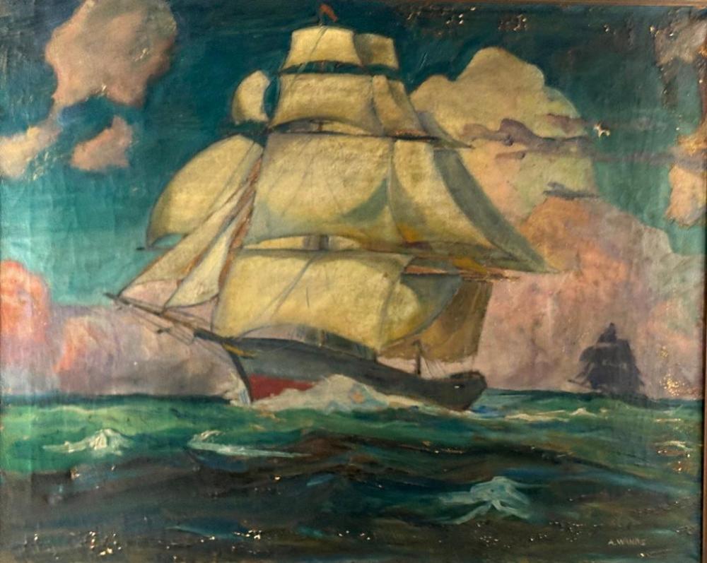 Alfred James Wands comparable auction result: alfred james wands oil masted sailing ships at sea