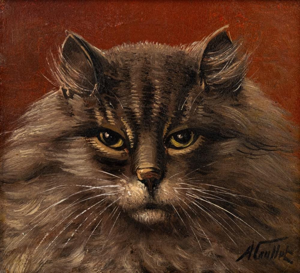 Albert Caullet comparable auction result: albert caullet 1875 1950 cat in posing modus a belgian oil on panel painting