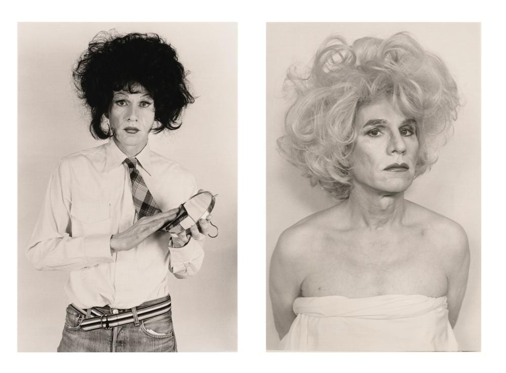 Christopher Makos comparable auction result: christopher makos n en 1948 large black wig holding mirror body shot