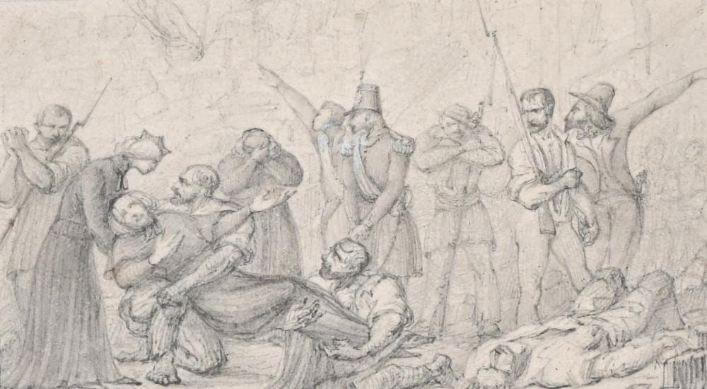 Ernest Meissonier comparable auction result: ernest meissonier 1815 1891 miniature pencil drawing rebellion scene signed