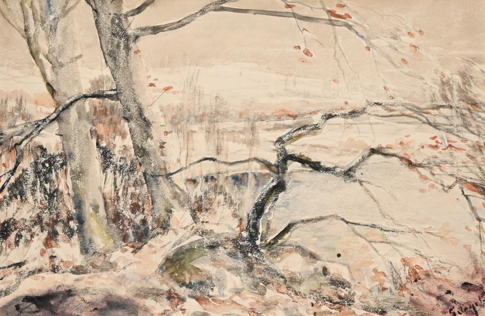 Guillaume Vogels comparable auction result: guillaume vogels 1836 1896 watercolor landscape with trees signed