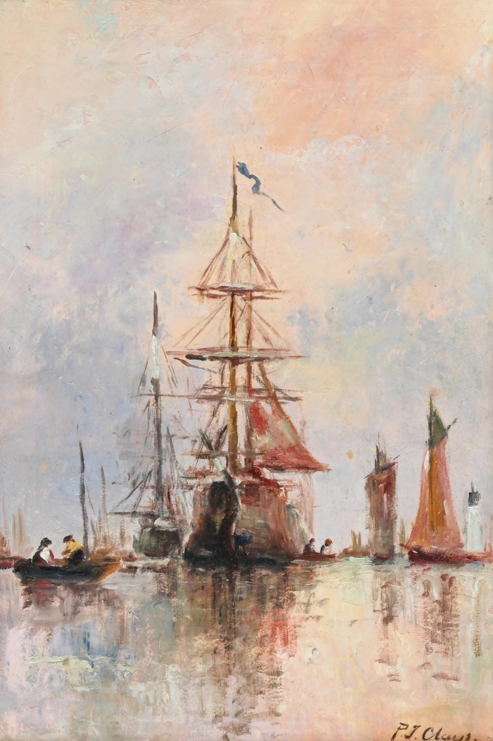 paul jean clays 1819 1900 oil on cardboard voiliers au mouillage signed · Maison Jules Veilinghuis · 2026-02-14 Paul Jean Clays comparable auction result: paul jean clays 1819 1900 oil on cardboard voiliers au mouillage signed
