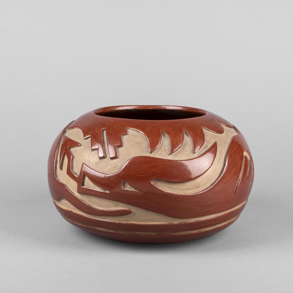 Teresita Naranjo comparable auction result: teresita naranjo carved redware bowl with avanyu design