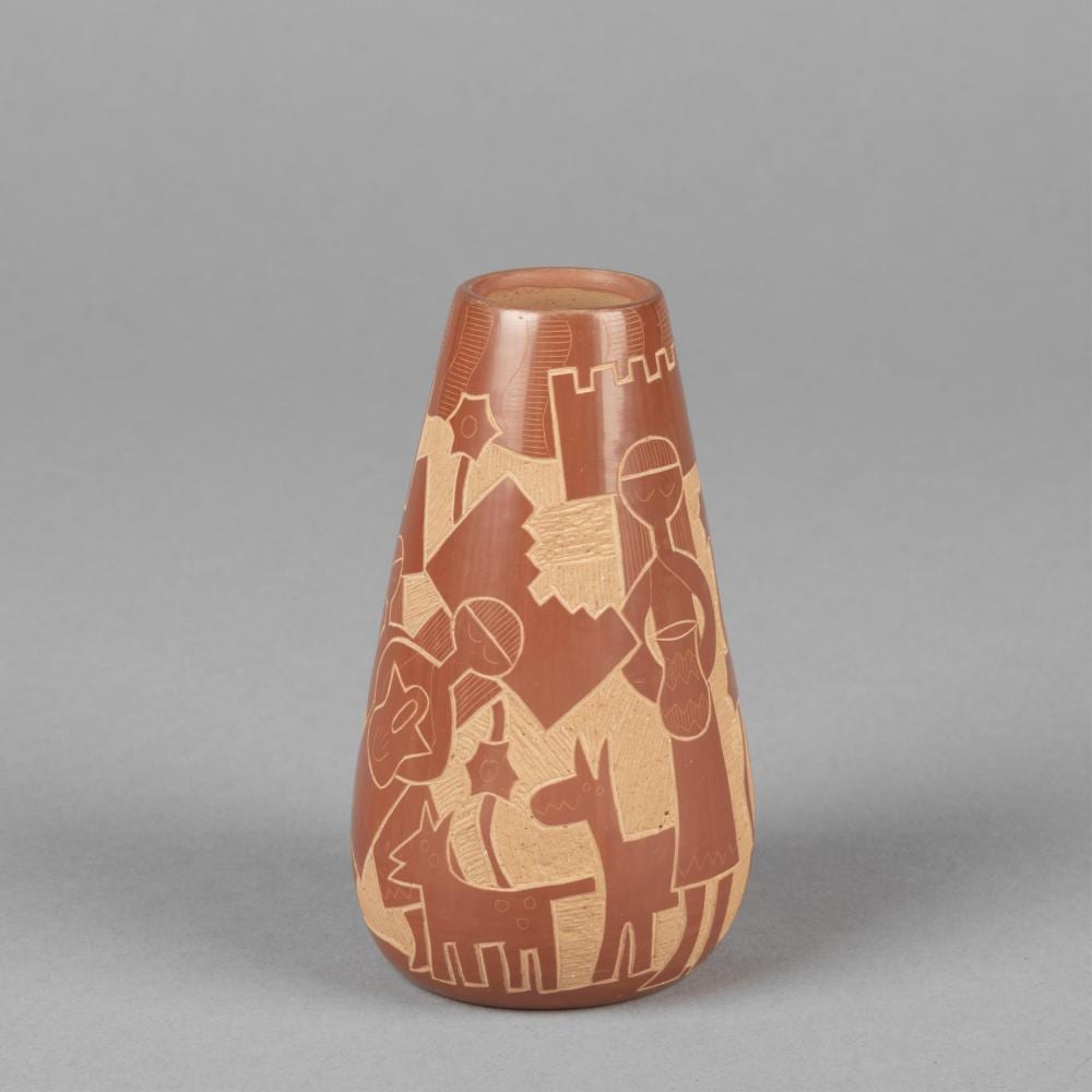 Jody Naranjo comparable auction result: jody naranjo sgraffito vase with tableta dancers 1999
