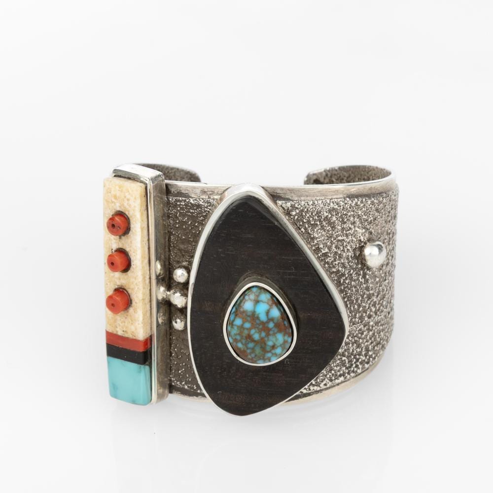 Edison Cummings comparable auction result: edison cummings silver cuff with mixed stone inlay