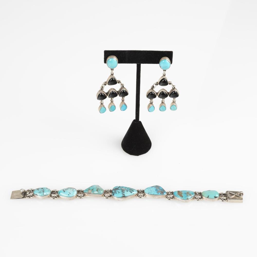 Federico Jimenez comparable auction result: federico jimenez jewelry set with turquoise link bracelet mixed stone earrings