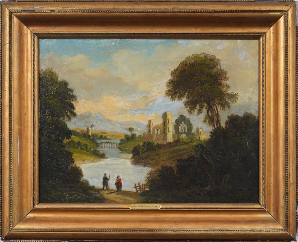 Alexander Nasmyth comparable auction result: alexander nasmyth 1758 1840 sightseers medieval cathedral ruins river landscape oil painting