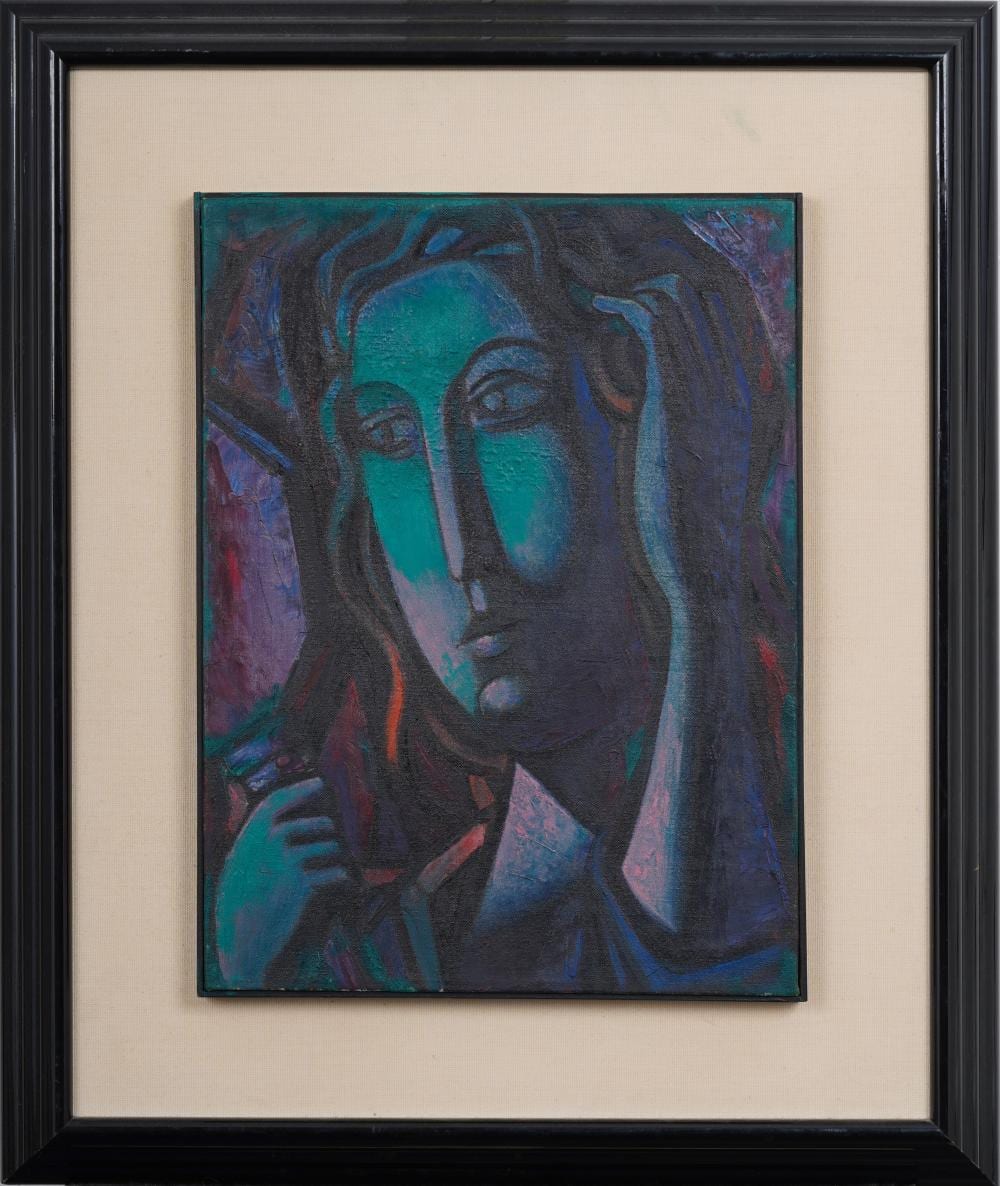 stefano cusumano b 1912 exhibited artist modernist madonna neon cubist portrait oil painting · Curated Gallery Auctions · 2026-02-15 Stefano Cusumano comparable auction result: stefano cusumano b 1912 exhibited artist modernist madonna neon cubist portrait oil painting