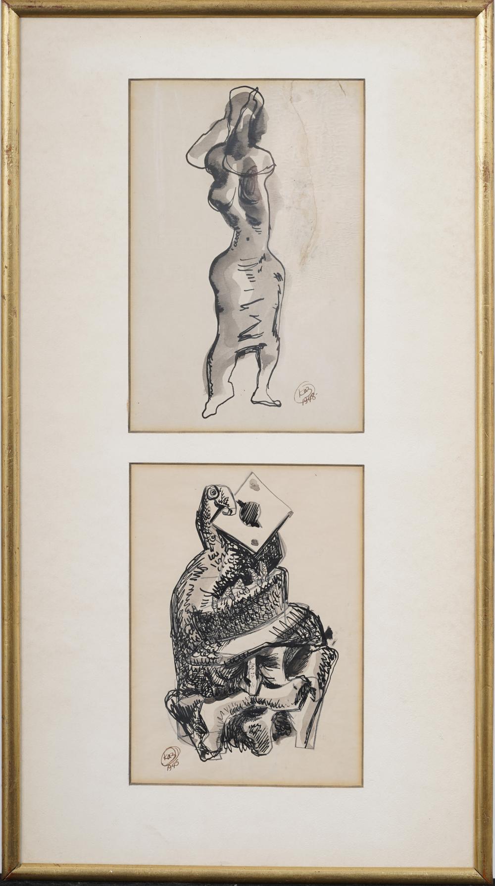 Nathaniel Kaz comparable auction result: nathaniel kaz 1917 2010 two signed mid century american ink on paper drawings
