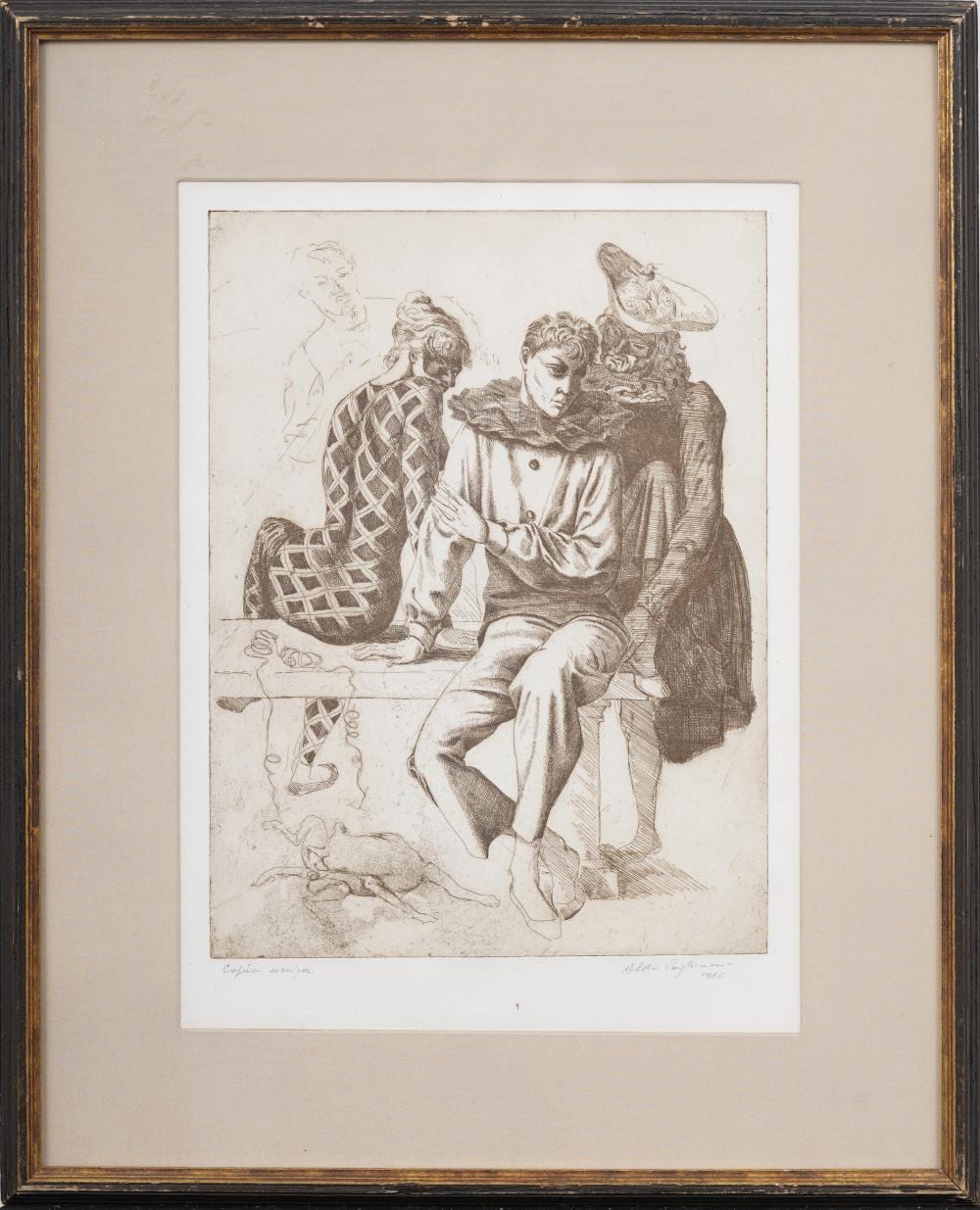 Aldo Pagliacci comparable auction result: aldo pagliacci 1913 1990 italian commedia dell arte sinister circus harlequins original etching