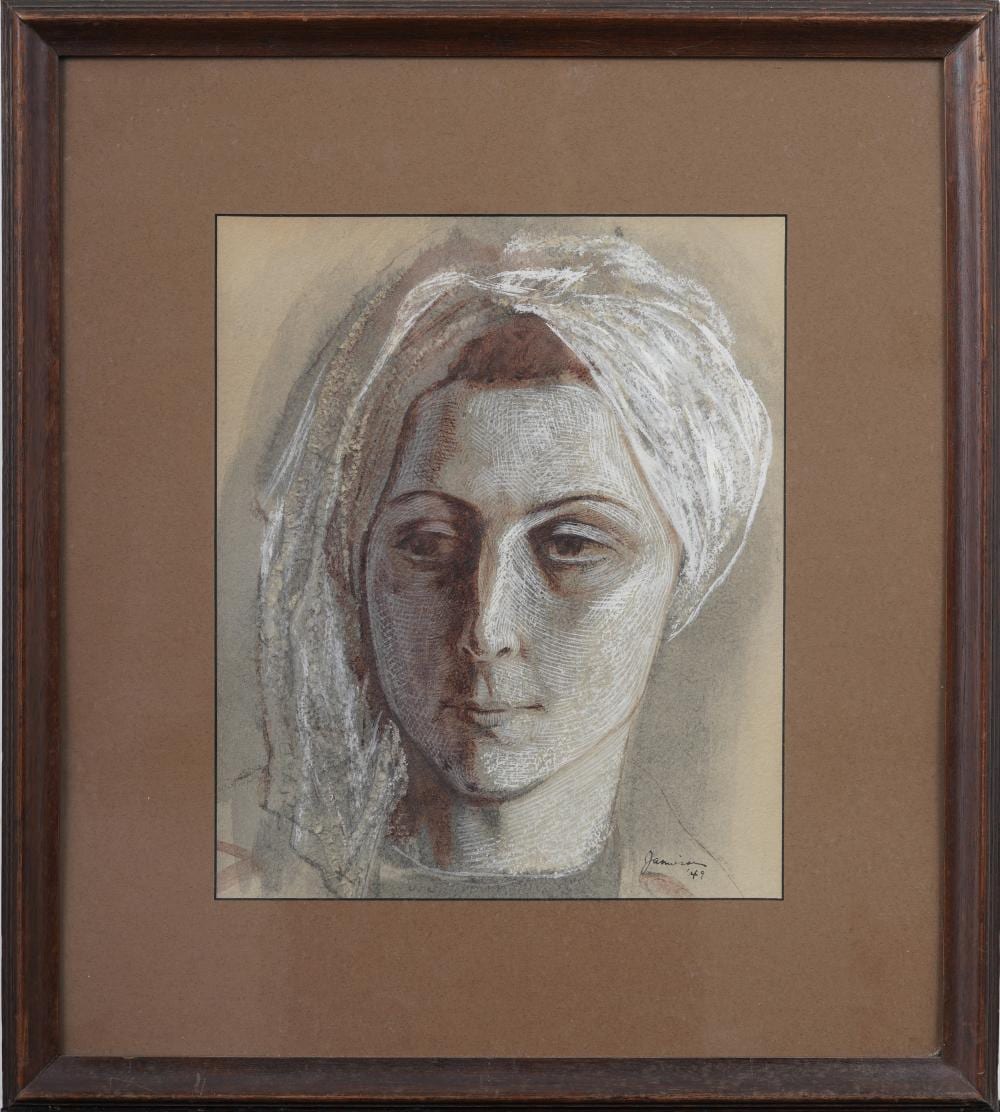 Mitchell Jamieson comparable auction result: mitchell jamieson 1915 1976 mid century american original mixed media portrait of woman in turban