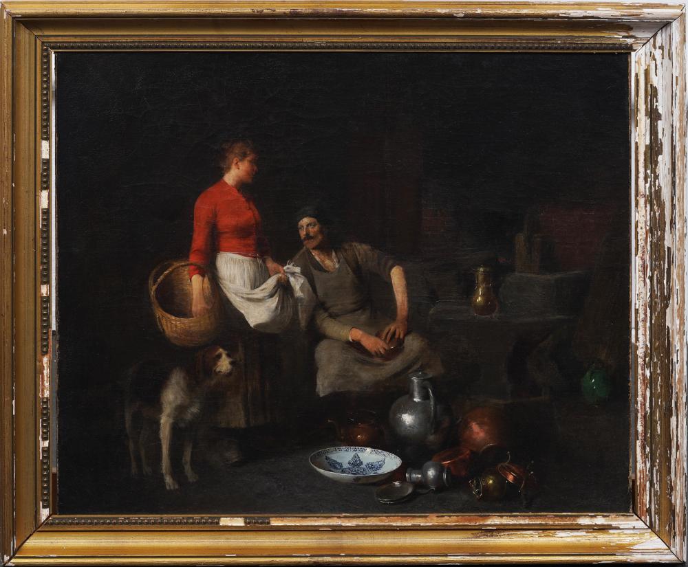 Antique Masterfully Painted Old Master European Dutch Interior Scene Framed Rare Oil Painting sold by Curated Gallery Auctions, lot 448 — auction record photograph