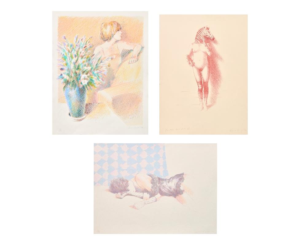 Adrian George comparable auction result: adrian george flowers in a vase zebrahead and sleeping girl 1976 and 1982