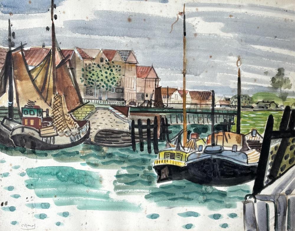Gustave Camus comparable auction result: gustave camus 1914 1984 port breton aquarelle vers 1940 dimension 49 x 57 cm quelques t ches d humidit
