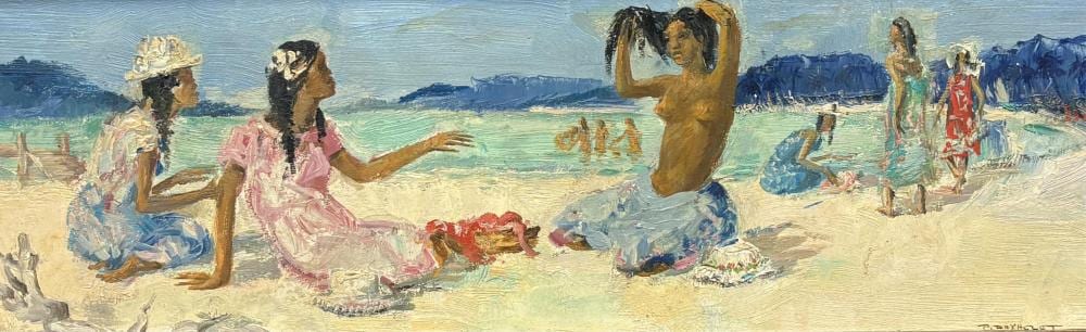 Paul Daxhelet comparable auction result: paul daxhelet 1905 1993 tahitiennes sur la plage huile sur panneau dimensions 21 x 60 cm
