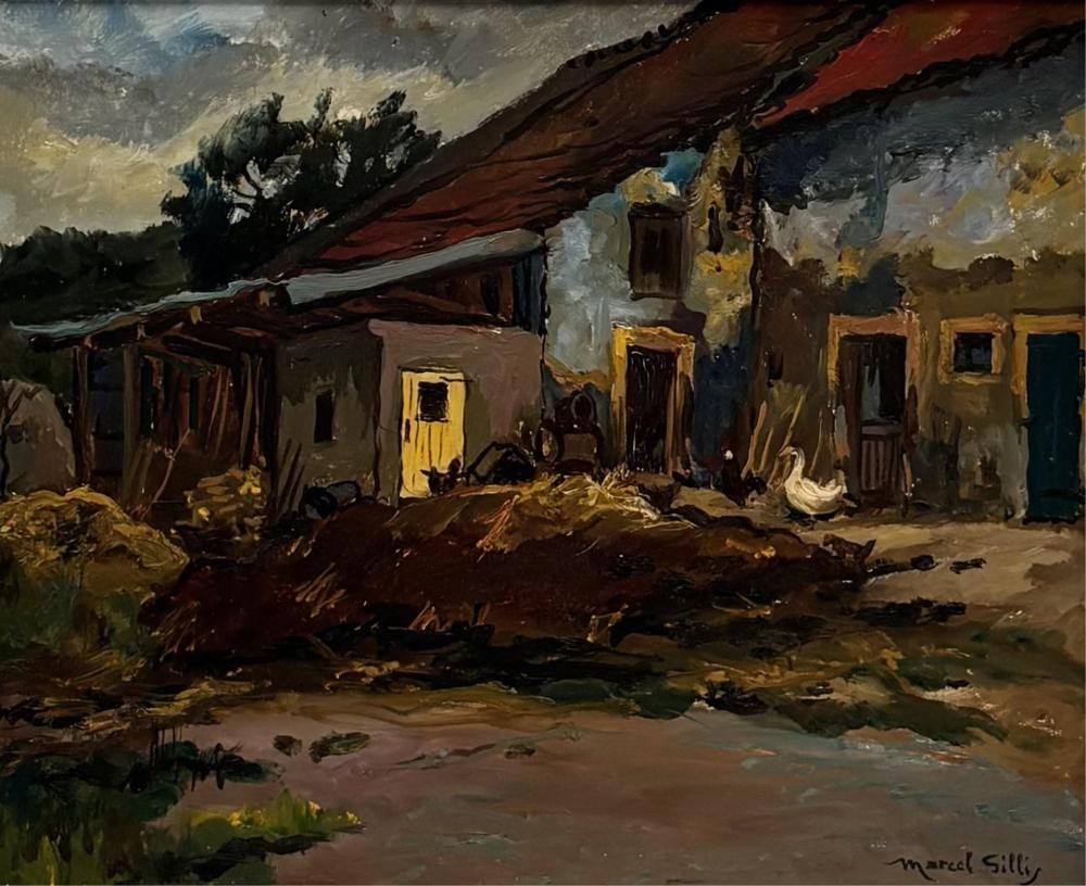 Marcel Gillis comparable auction result: marcel gillis 1897 1972 cour de ferme huile sur toile dimensions 38 x 47 cm