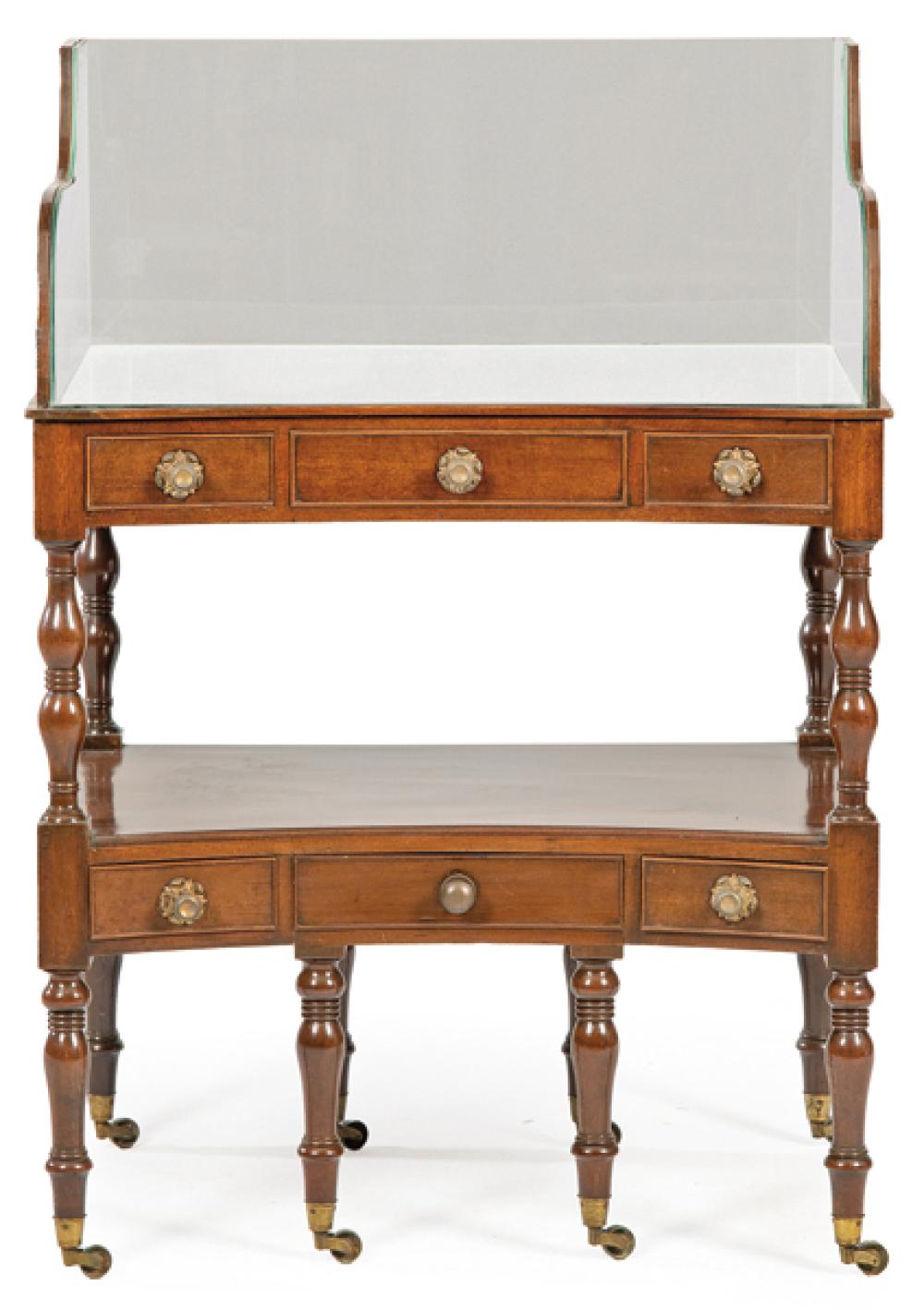 Victorian mahogany dressing table with turned legs and supports. Lower section with pull-out drawer. England, second half of the 19th century sold by Subastas Segre, lot 1064 — auction record photograph