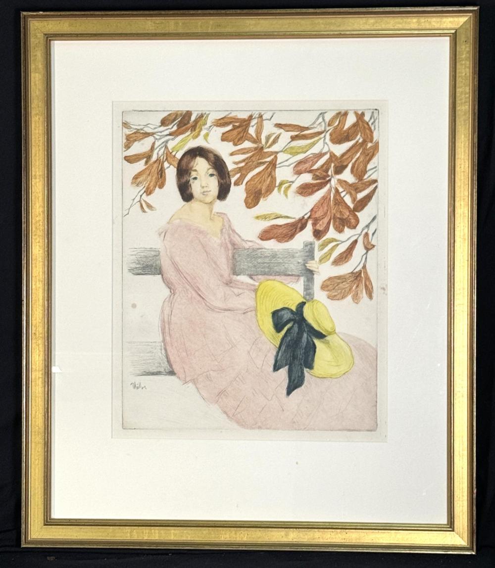Alfredo Muller comparable auction result: alfredo muller franco italian 1869 1939 young woman on park bench etching aquatint