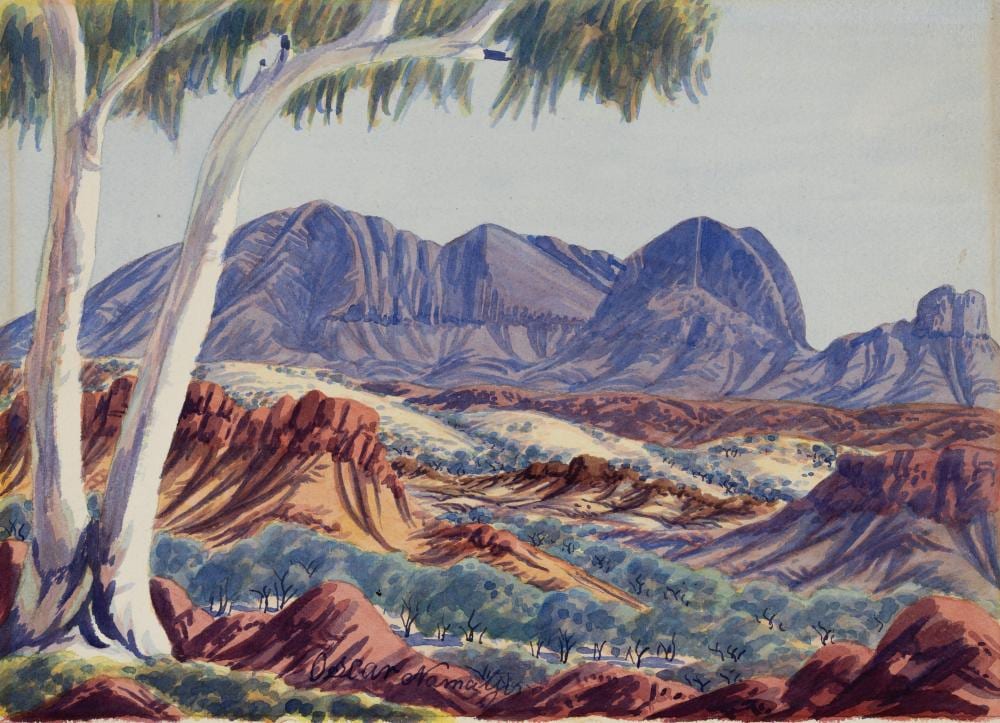 Oscar Namatjira comparable auction result: oscar namatjira 1922 1991 ghost gums near hermannsburg circa 1961
