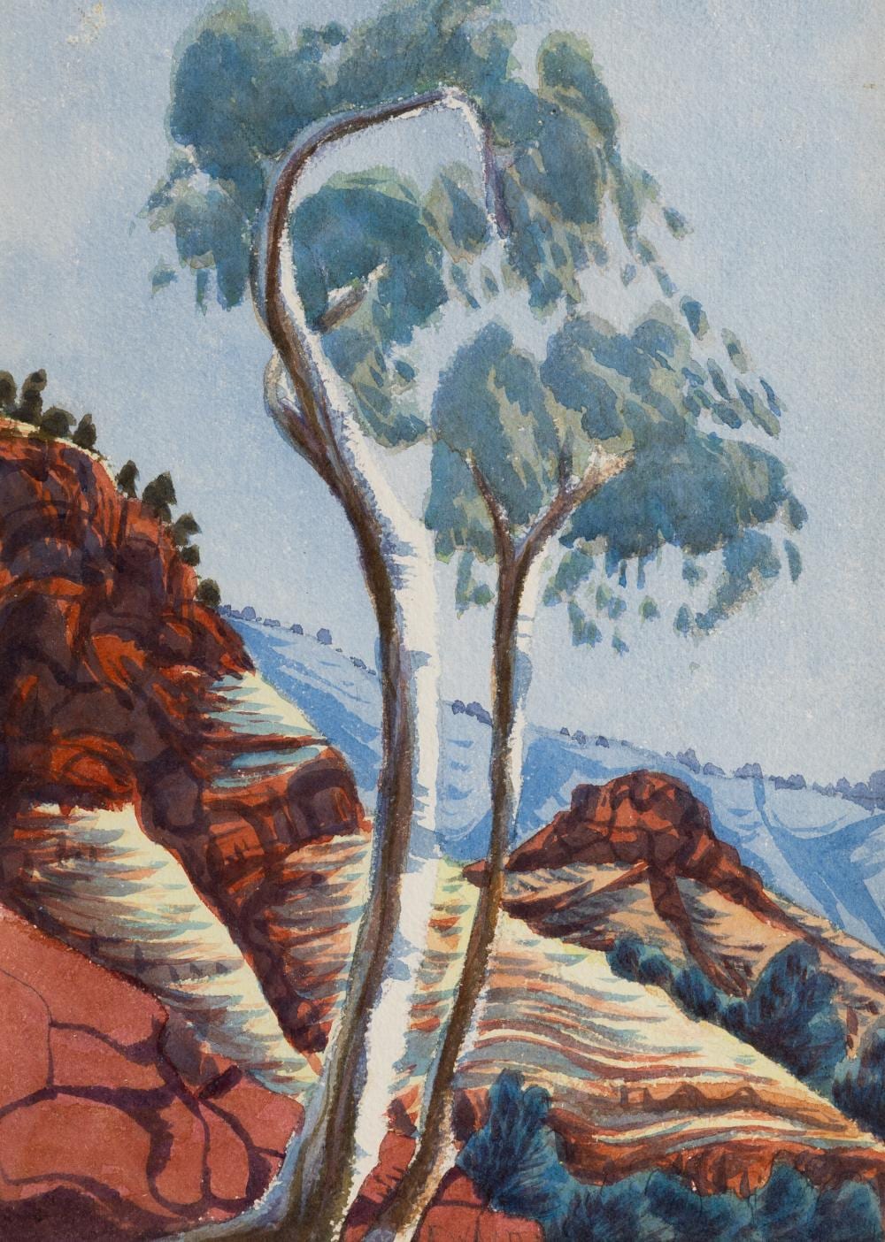 Ewald Namatjira comparable auction result: ewald namatjira 1930 1984 ghost gums and rocky outcrop central australia