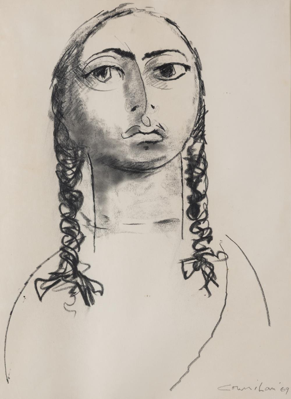 Noel Counihan comparable auction result: noel counihan 1913 1986 portrait of a girl with pigtails 1969