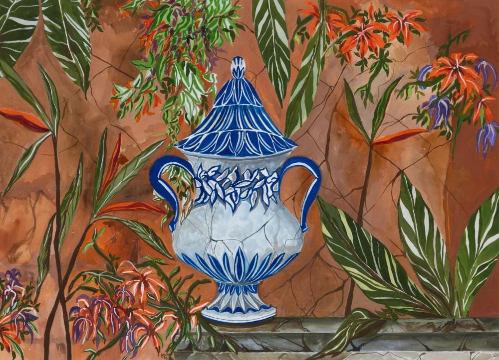 greg irvine born 1947 still life blue and white urn 1998 · Gibson's · 2026-02-17 Greg Irvine comparable auction result: greg irvine born 1947 still life blue and white urn 1998