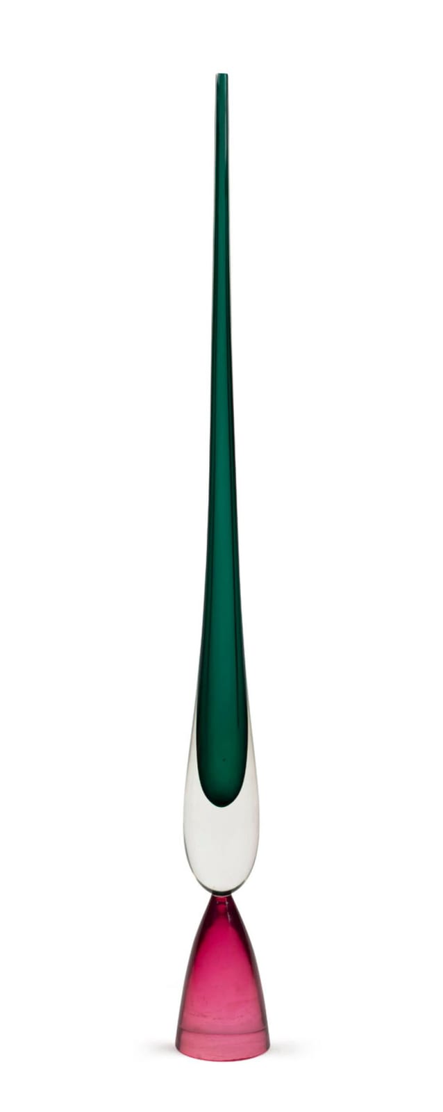 luciano gaspari 1913 2007 rare tall pinnacolo murano glass pinnacle sculpture in green sommerso with pink base for salviati circa 1960 53 5cm high · Leski Auctions Pty Ltd · 2026-02-25 Luciano Gaspari comparable auction result: luciano gaspari 1913 2007 rare tall pinnacolo murano glass pinnacle sculpture in green sommerso with pink base for salviati circa 1960 53 5cm high