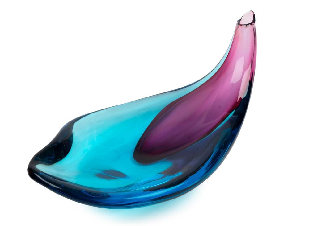 antonio da ros 1936 2012 murano glass bladder vase bowl in purple and blue sommerso for cenedese circa 1960 21cm high 38cm wide · Leski Auctions Pty Ltd · 2026-02-25 Antonio Da Ros comparable auction result: antonio da ros 1936 2012 murano glass bladder vase bowl in purple and blue sommerso for cenedese circa 1960 21cm high 38cm wide