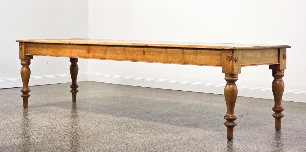 Large antique Baltic pine dining table on turned legs (79 x 306 x 90cm) sold by Lawsons, lot 1004 — auction record photograph