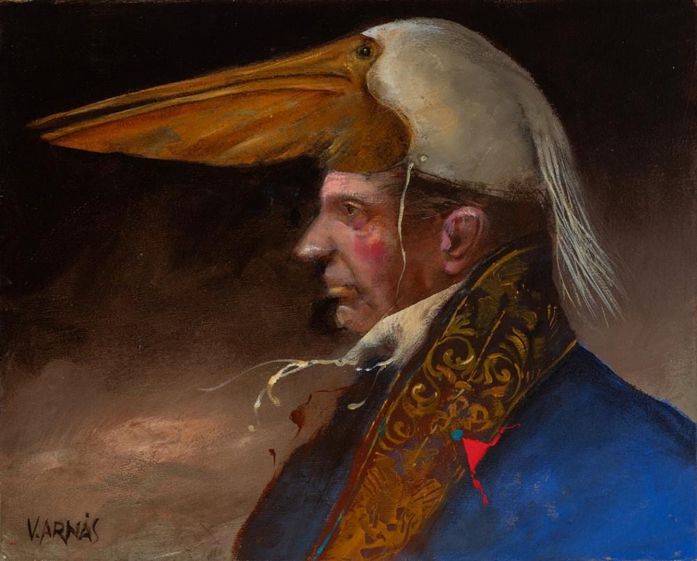 Vicente Arnás Lozano comparable auction result: vicente arn s lozano madrid 1949 the pelican 2022 oil on panel signed in the lower right corner titled signed and dated on the back