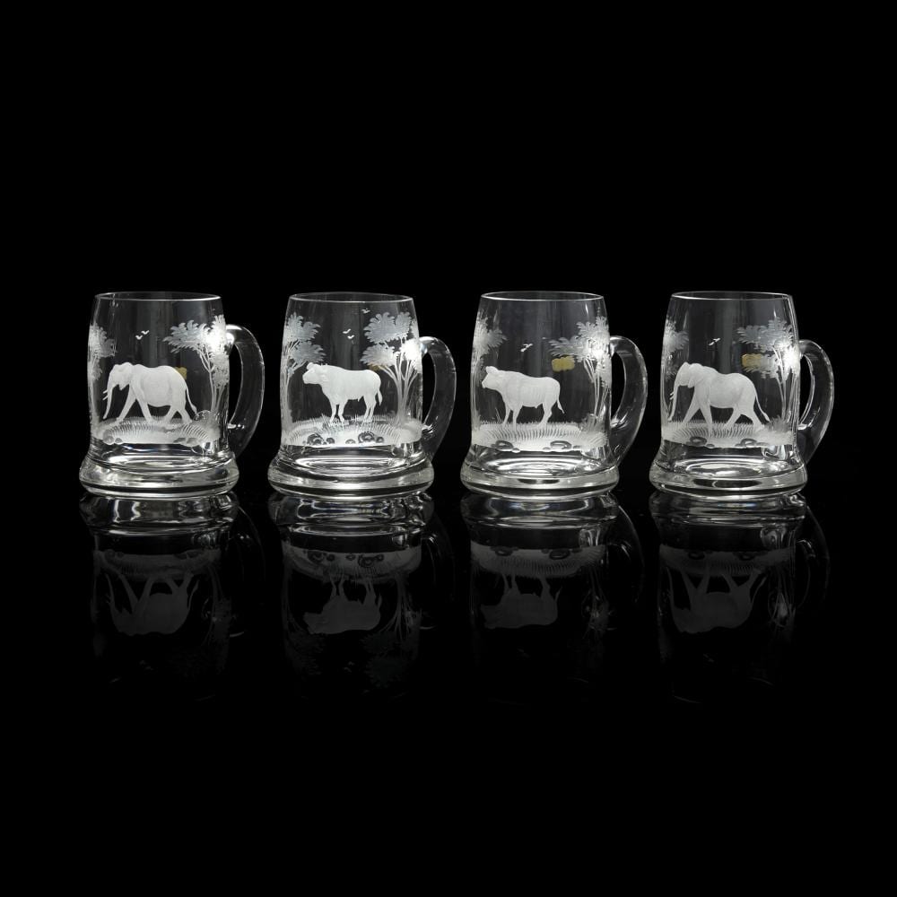 Rowland Ward comparable auction result: four crystal nairobi tankards engraved by rowland ward