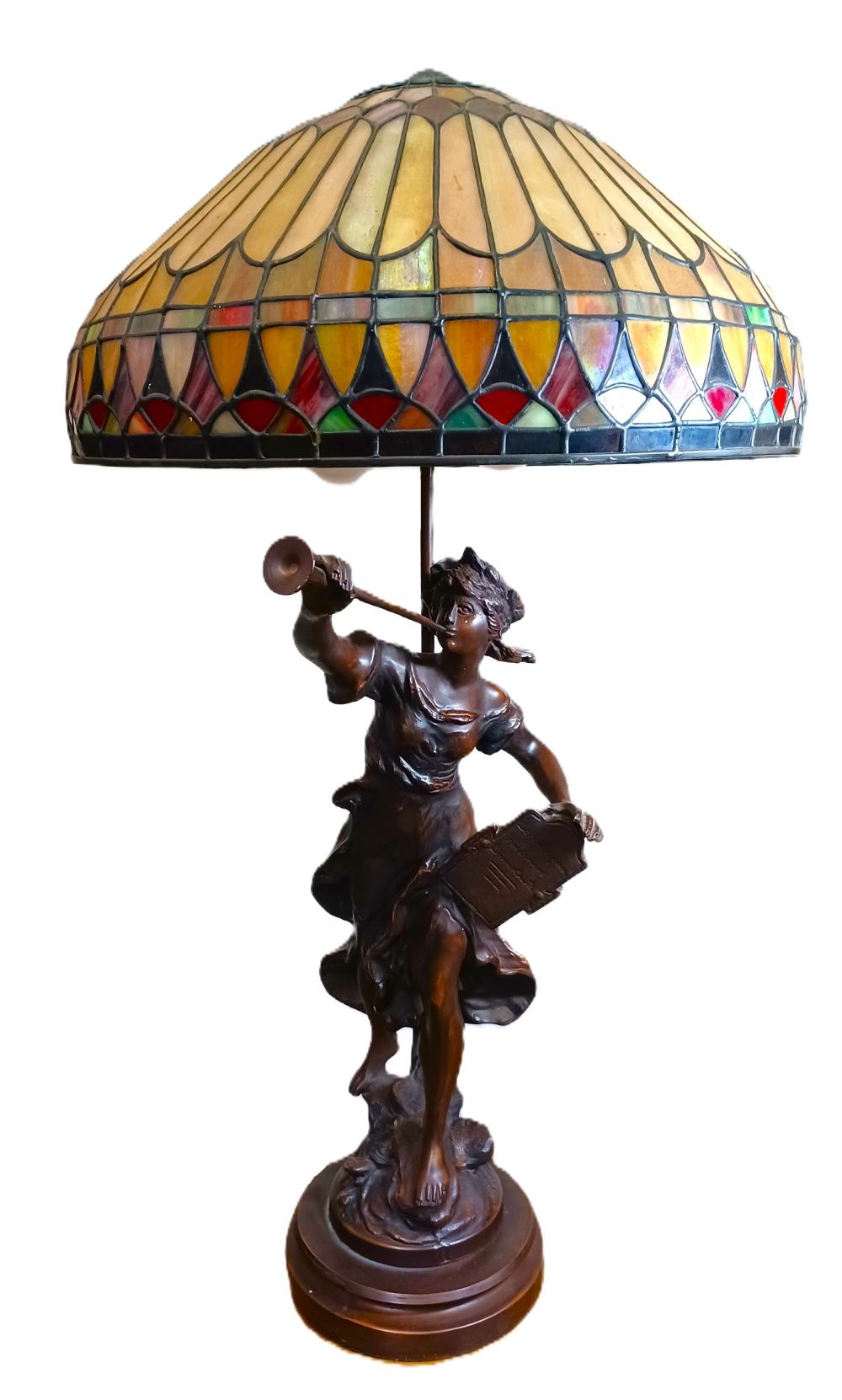 Moreau Sisters Bronze Sculpture w/ Buisine Trumpet & Tablet Lamp sold by Hess Fine Art, lot 2303 — auction record photograph