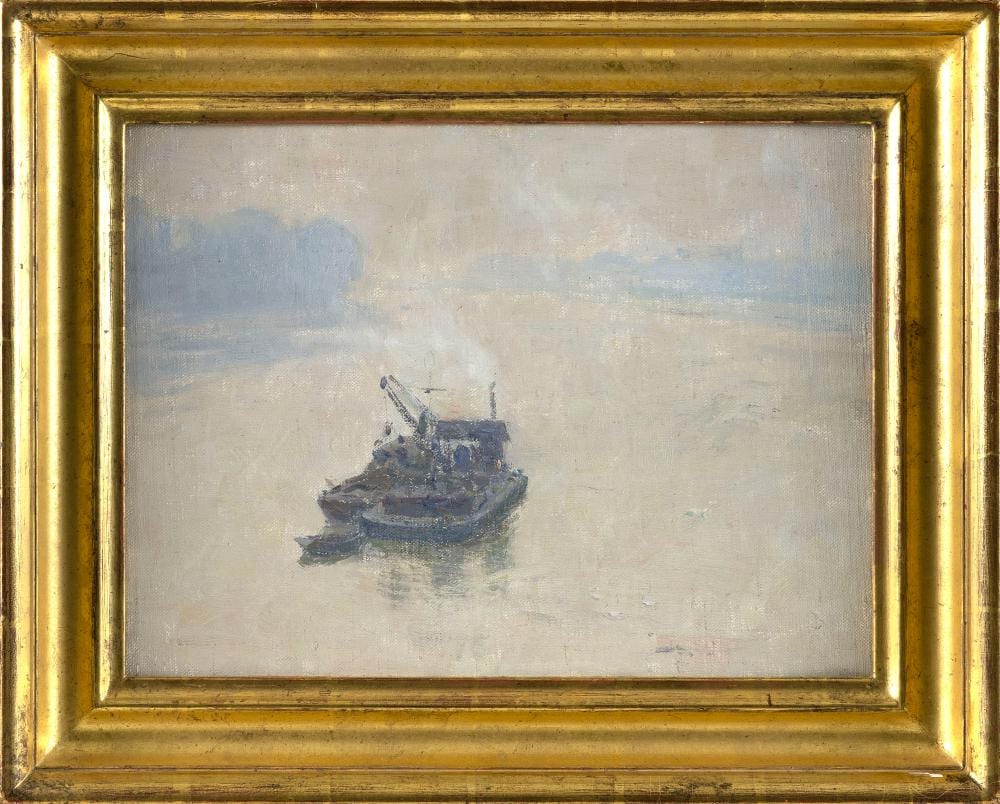 Aiden Lassell Ripley comparable auction result: aiden lassell ripley massachusetts new york 1896 1969 misty day thames oil on canvas board 12 x 16 framed 17 x 21