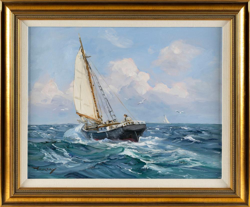 Charles Vickery comparable auction result: charles vickery illinois 1913 1998 at sea oil on canvas 16 x 20 framed 21 x 25
