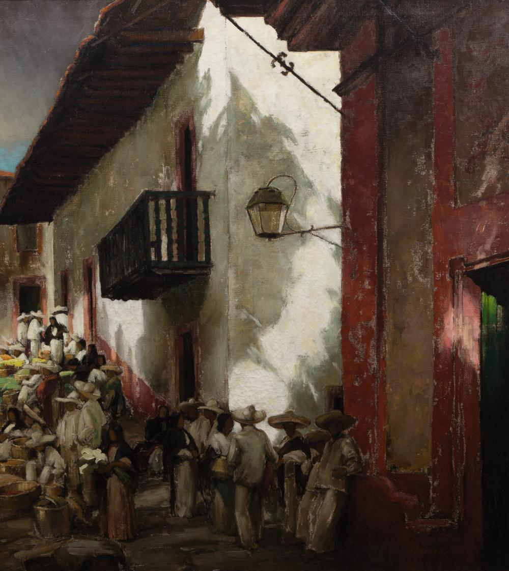 Charles Killgore (American, 1889-1979) 'Taxco Market, Mexico' Oil on Canvas sold by Leonard Auction, lot 153 — auction record photograph