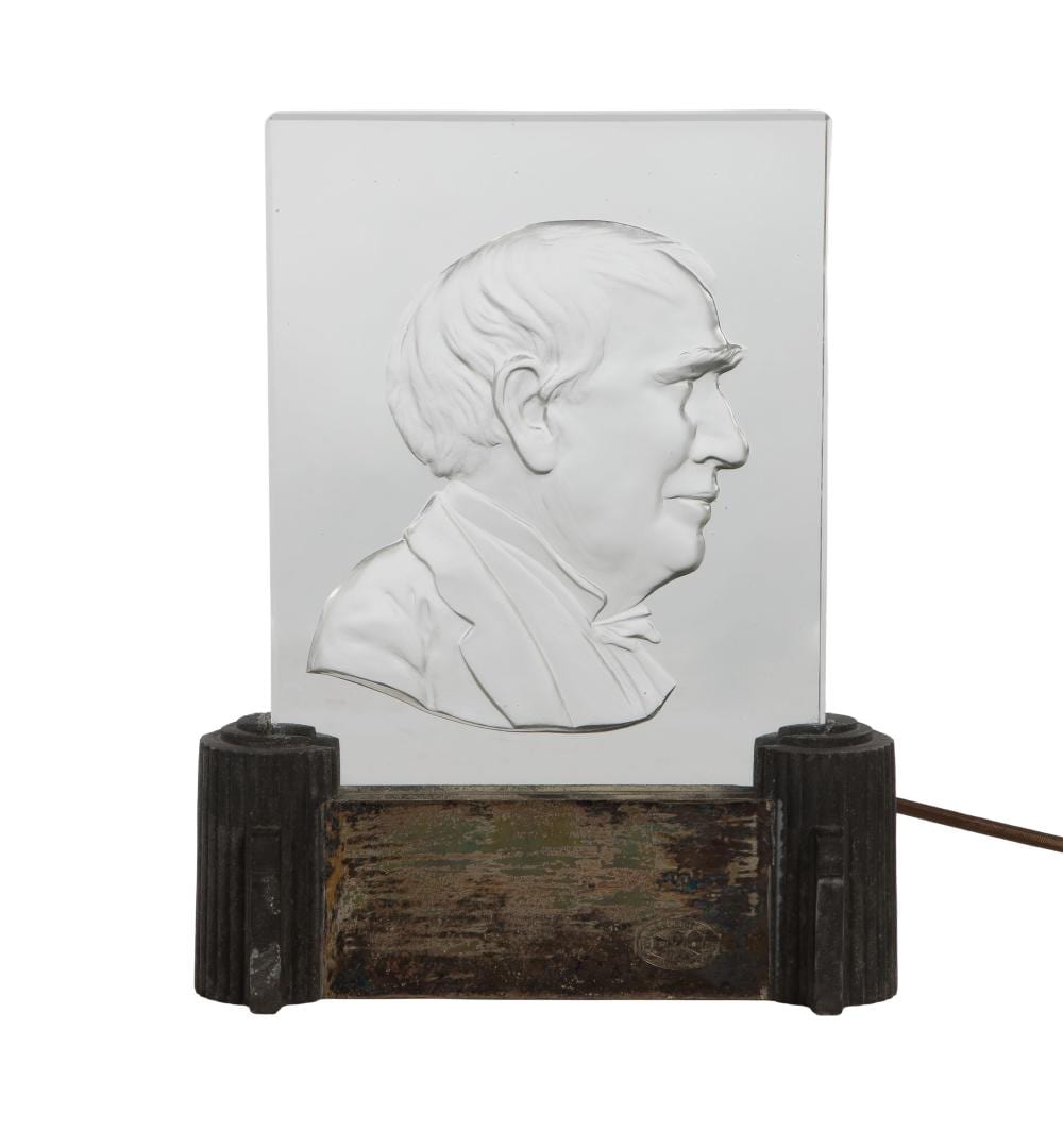 frederick carder for steuben thomas edison luminar plaque · Leonard Auction · 2026-02-24 Frederick Carder comparable auction result: frederick carder for steuben thomas edison luminar plaque