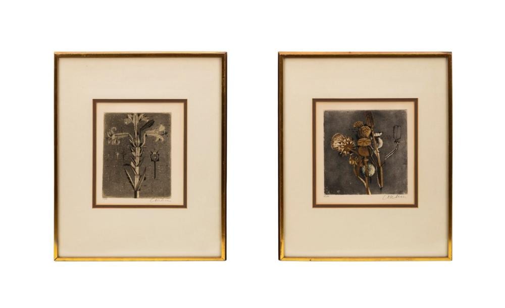 Brigitte Coudrain comparable auction result: brigitte coudrain pair of floral etchings 1970s