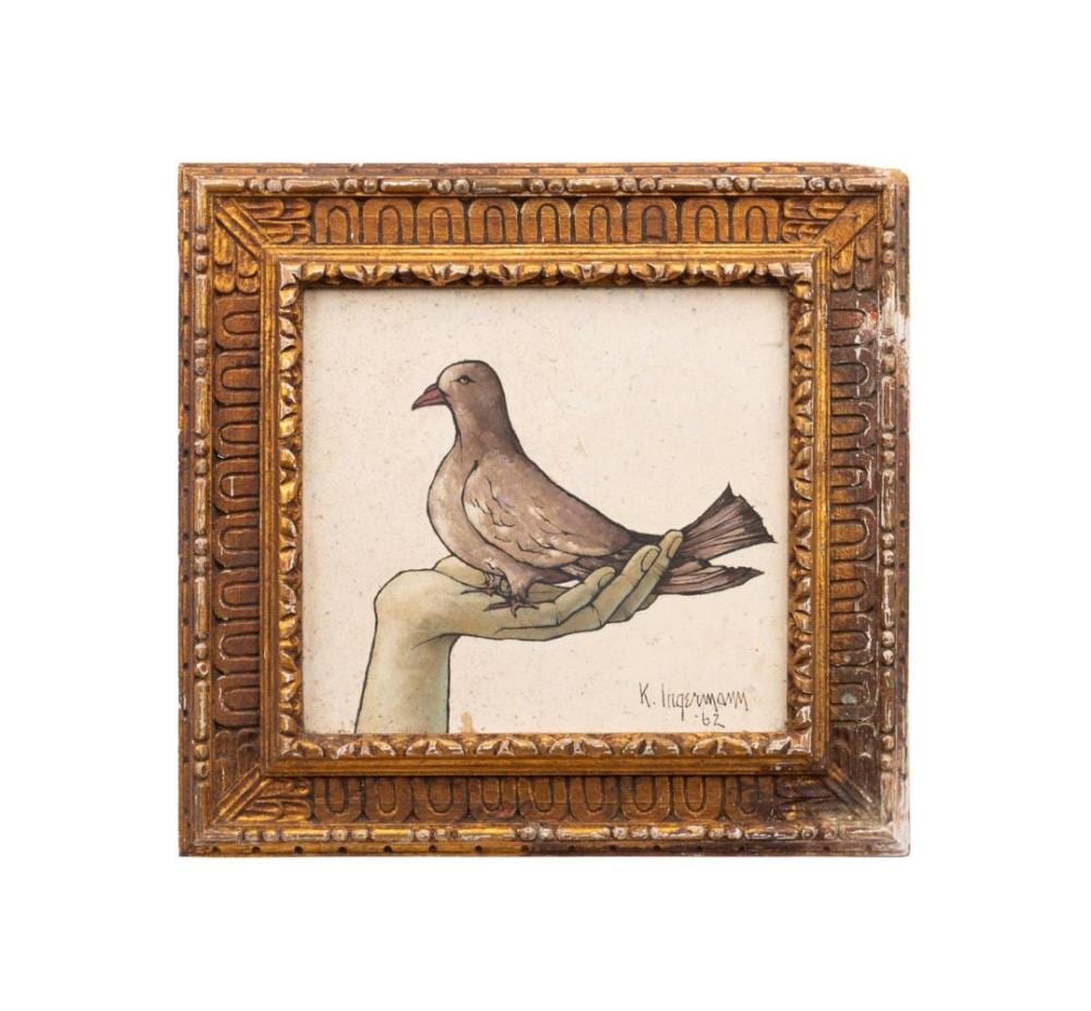 Keith Ingermann comparable auction result: keith ingermann pigeon in hand oil on masonite